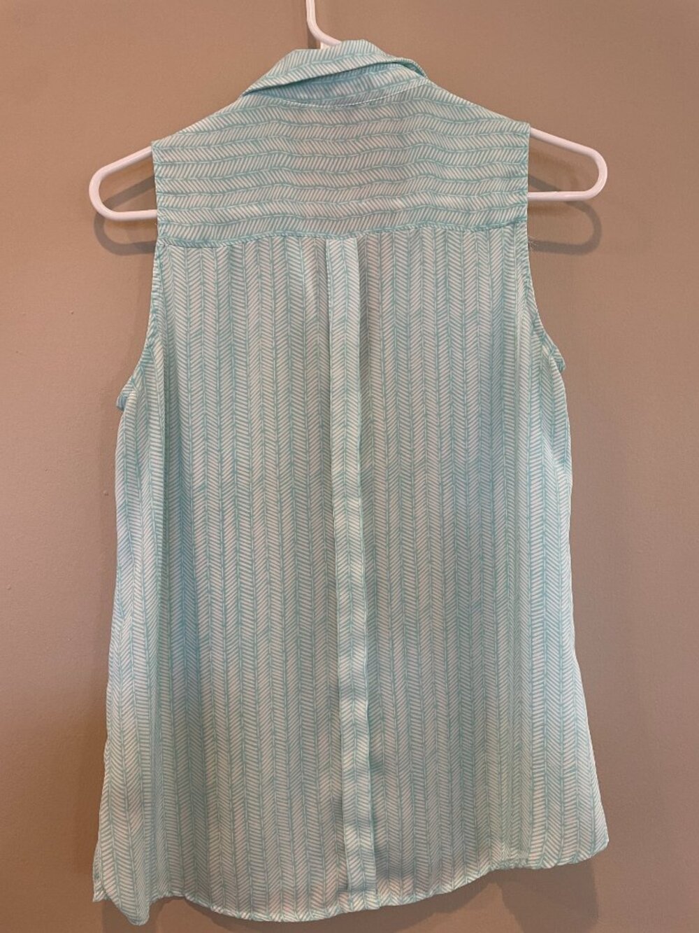 The Limited Sleeveless Blouse Aqua White Herringbone Collared S - Picture 4 of 4